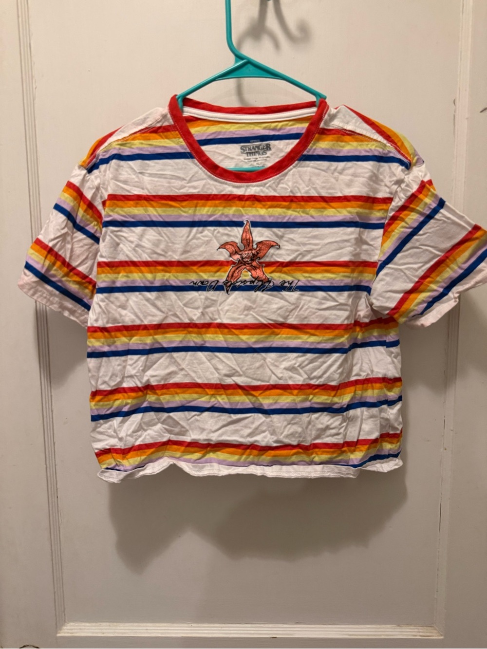 Urban Outfitters Multicolor Stripe Short-Sleeve crop tee- stranger things